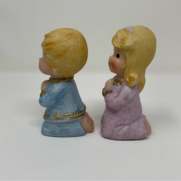 Vintage Praying Children Set of 2 Blonde Boy and Girl Ceramic Hand Painted - Picture 6 of 12